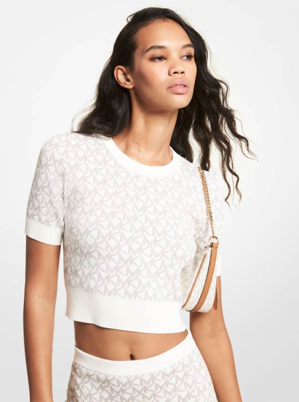 Damske Svetre Michael Kors Logo Jacquard Short-Sleeve Sweater Leopardie - Oblecenie Michael Kors Akcia | TSORV-0613
